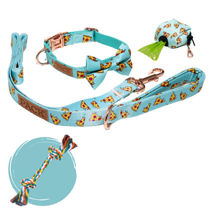 Matching: Bowtie Collar + Leash + Rope Toy + Poop Bag Carrier