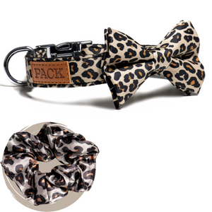 Cheetah Satin Scrunchie + Bowtie Collar