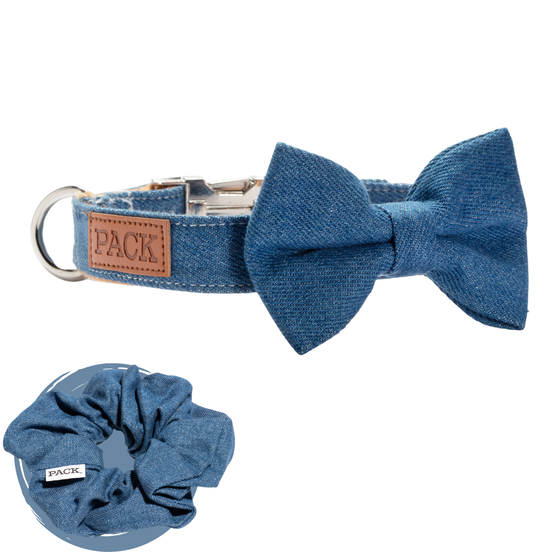 Denim Scrunchie + Bowtie Collar
