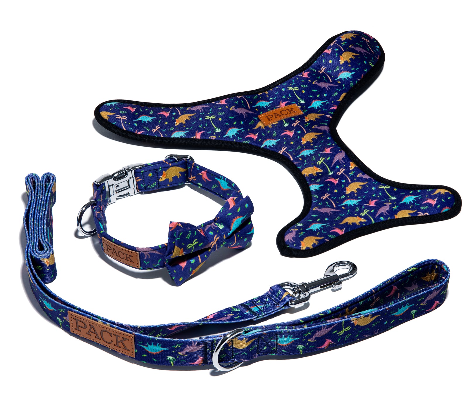 Dino Leash + Bowtie Collar + Reversible Harness