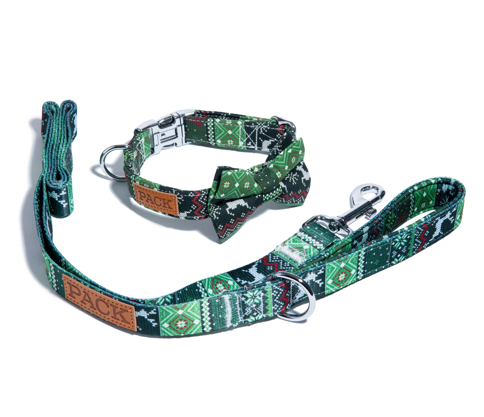 Green Sweater Leash + Bowtie Collar