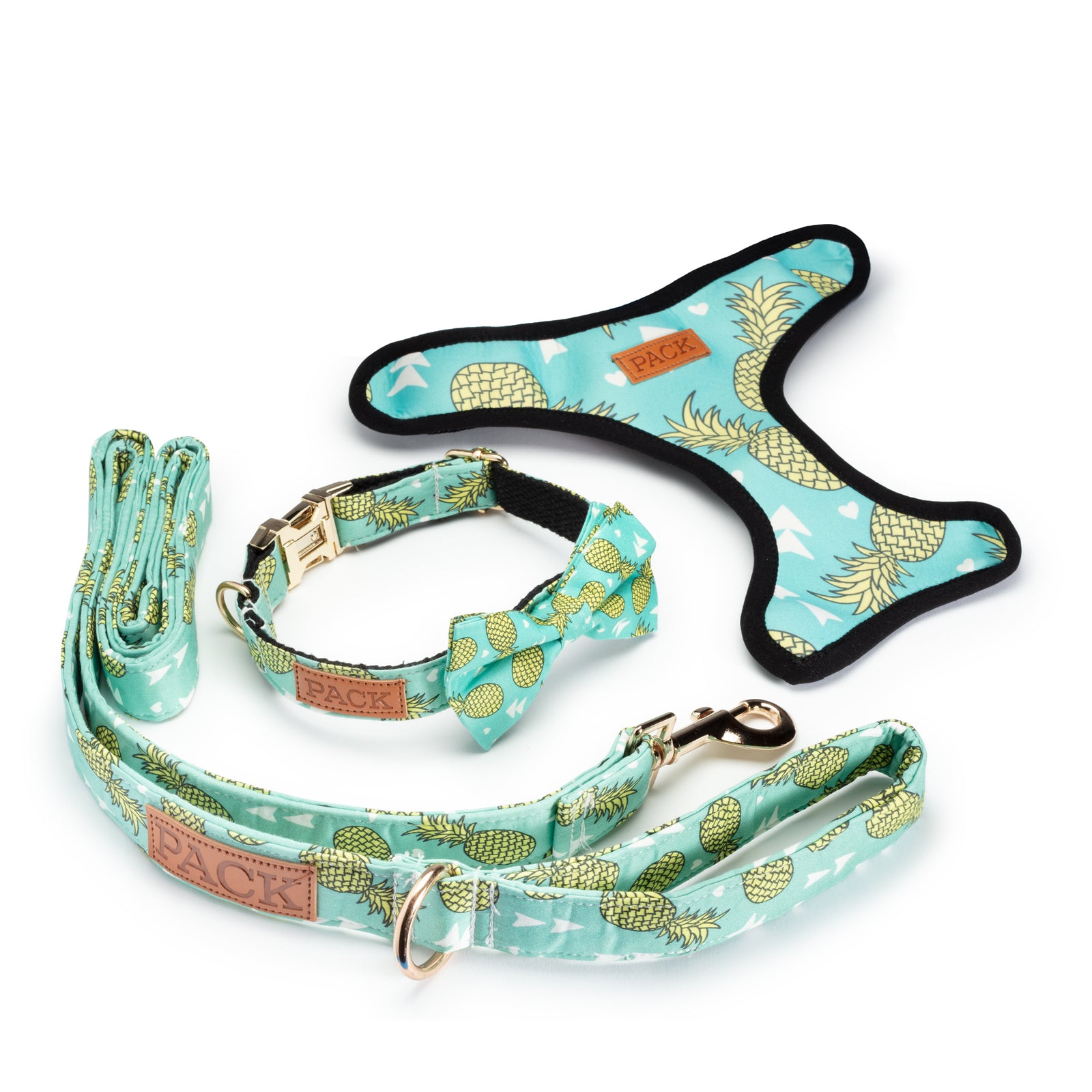Pineapple Leash + Bowtie Collar + Reversible Harness