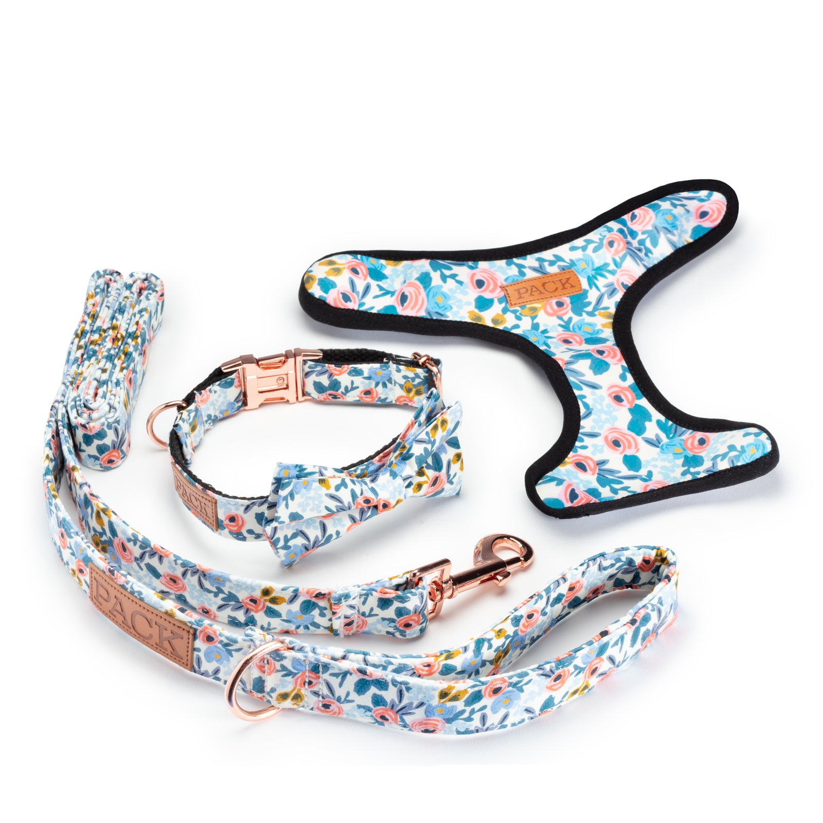 Rosé Leash + Bowtie Collar + Reversible Harness