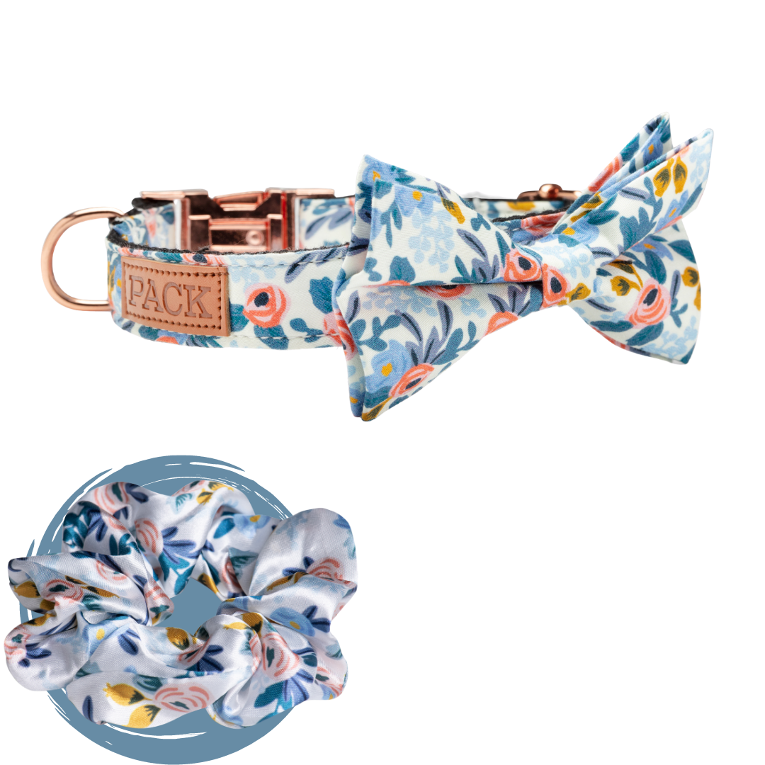 Rosé Satin Scrunchie + Bowtie Collar